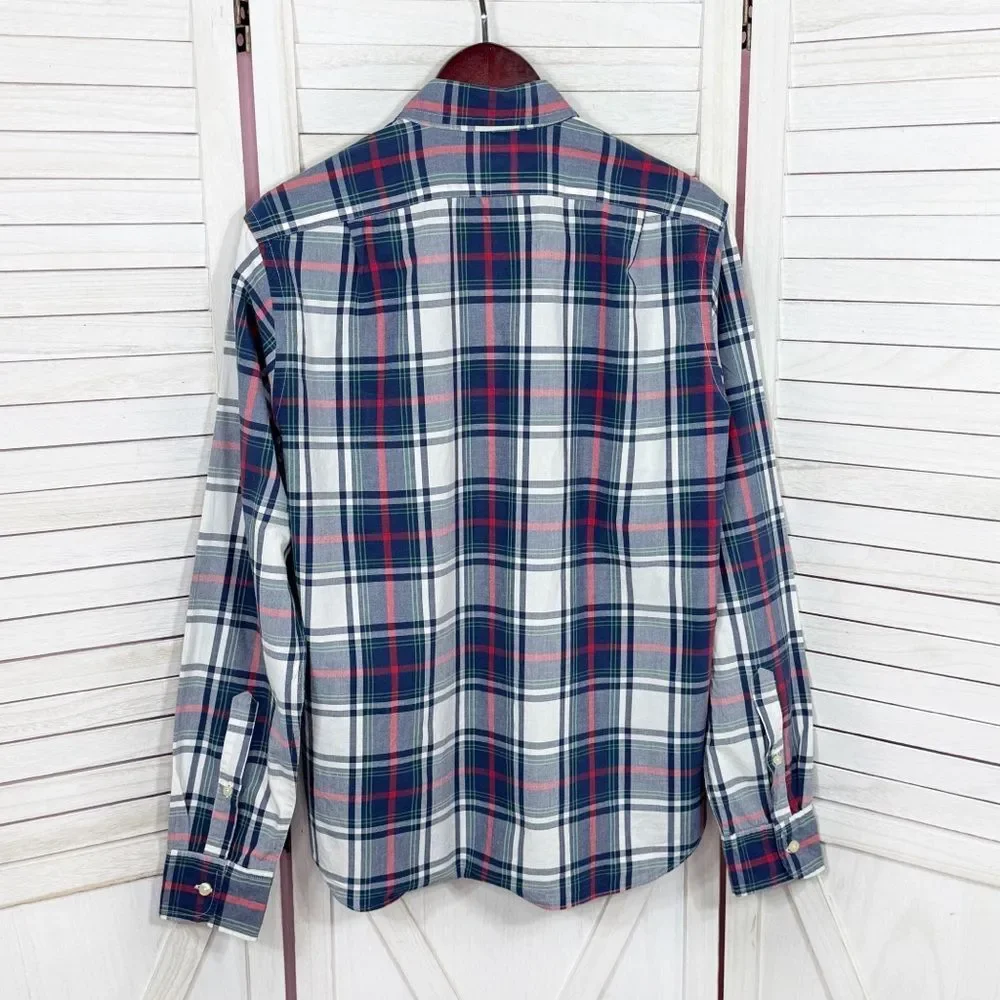 J. Crew Plaid Slim Fit Long Sleeve Button Down Shirt Blue Red Medium Preppy‎